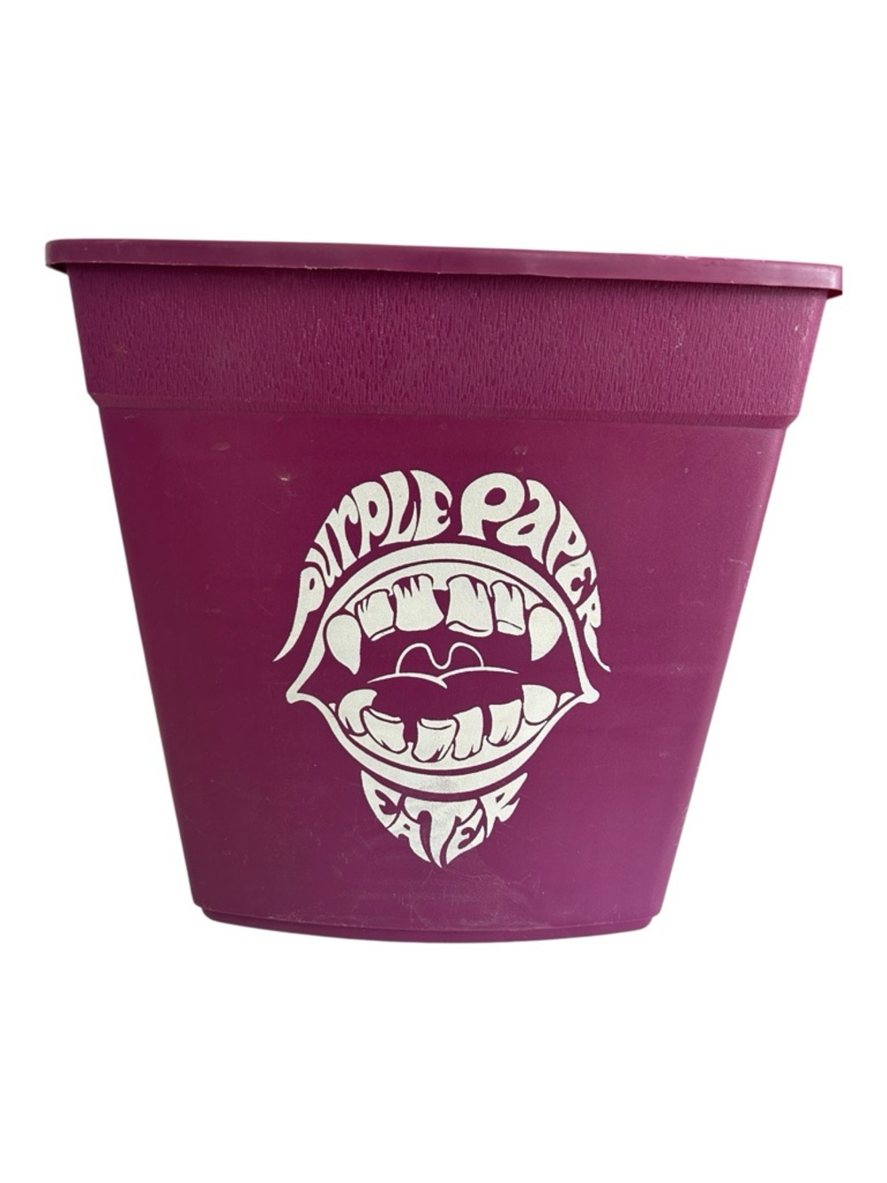 VTG Purple Paper Eater Trash Can 60s/70s Monster Mouth Graphic Retro FLAW READ
